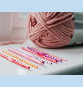 crochet hooks and yarn