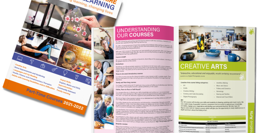 Buckinghamshire Adult Learning 21/22 part-time course brochure mock-up