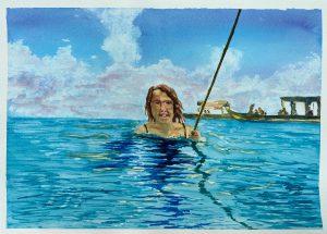Painting of girl in the sea