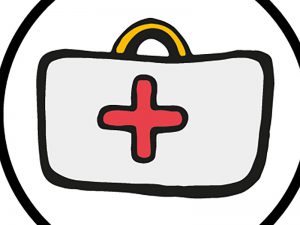 First aid box with red cross