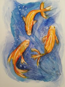 Painting of three goldfish