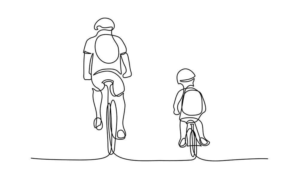 illustration of a man and boy cycling