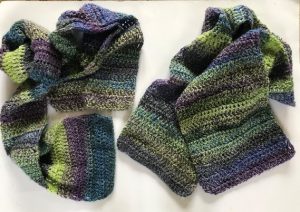Crochet green and blue scarves