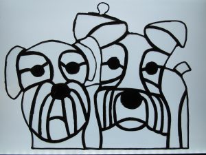 Black and white stained glass dogs