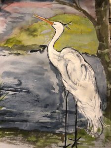 Painting of a japanese white stork