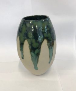 ceramic green and blue drip design vase