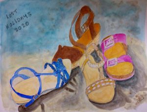 Painting of sandals entitled Lost Holidays 2020