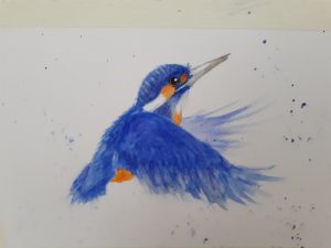 Painting of a blue kingfisher