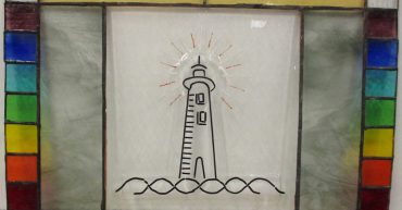 lighthouse stained glass panel