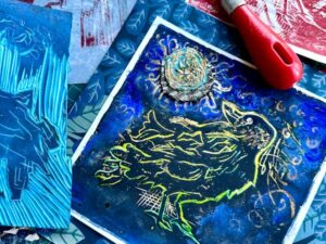 examples of colourful lino print artwork