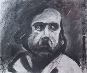 Charcoal Portrait of a Man in a White Shirt