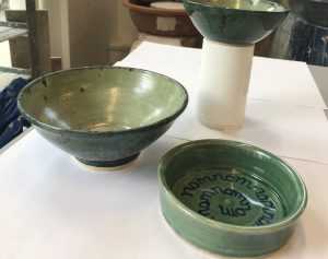 Handcrafted green ceramic bowls