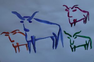 Oxen in watercolour