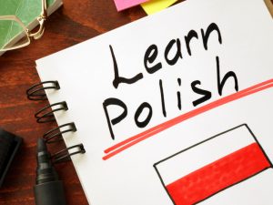 White pad with Learn Polish and polish flag written on it