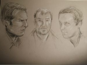 Portrait drawing of three men