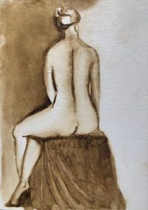 Drawing of a seated nude woman