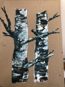 Painting of silver birch trees