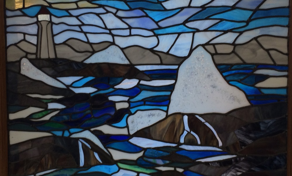 Blue stained glass panel