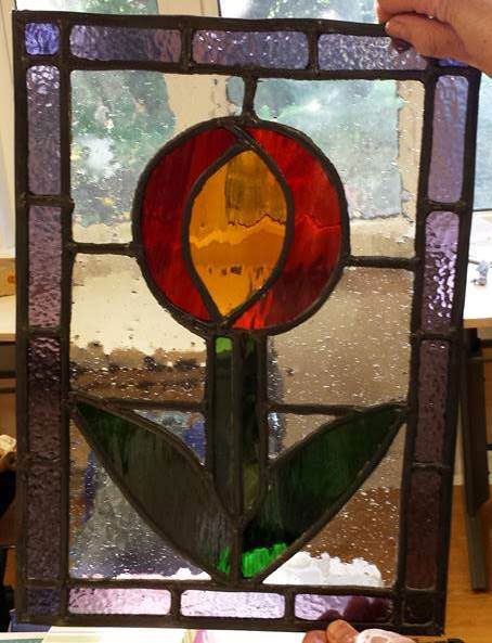 Stained glass flower panel
