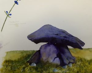 Painting of two stacked stones by Fiona Bridger