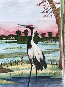 Painting of a stork bird