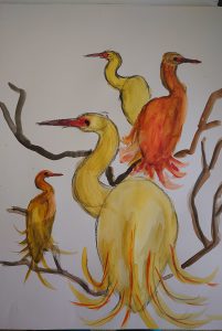 Storks in Watercolour