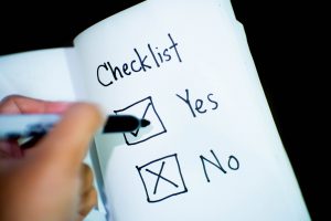 Checklist Yes or No boxes