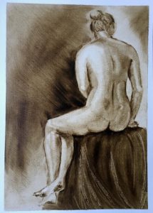 Drawing of a nude seated woman