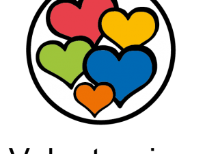 Volunteering icon with coloured hearts