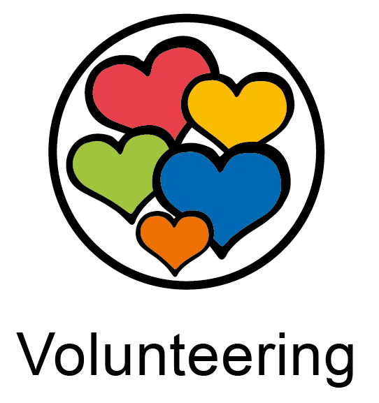 Volunteering icon with coloured hearts