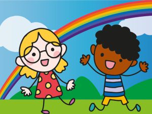 Family Learning graphic - cartoon girl and boy