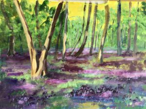 Painting of bluebell woods