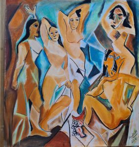 Abstract painting in Picasso style of five women