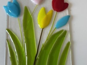 fused glass flowers decorative piece